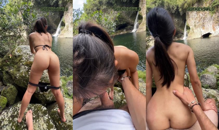 QuickieVSwild couple sets up camera at the waterfall